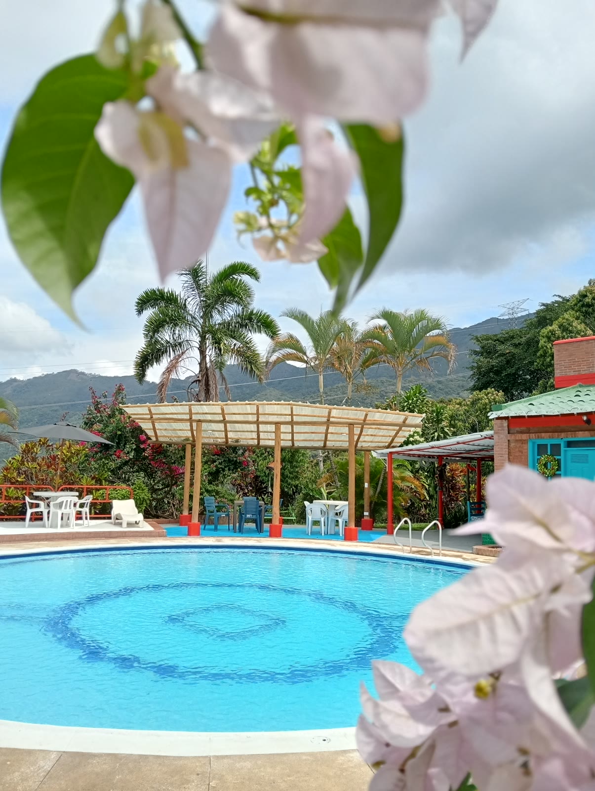 Piscina con pérgola de guadua